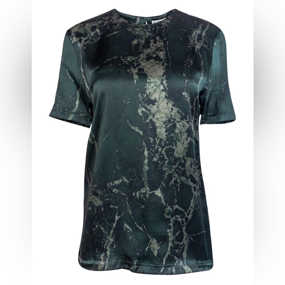 NWT Balenciaga Dark Green Silk Marble Print Shirt